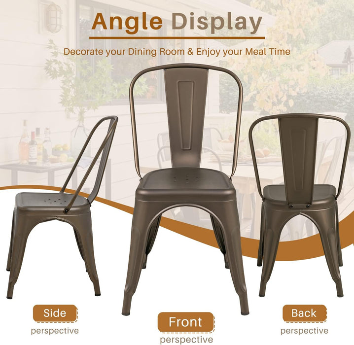 Metal Dining Chair Indoor Outdoor Use Stackable Classic Trattoria Chair Chic Dining Bistro Cafe Side Metal Chairs Set of 4 (Gun)