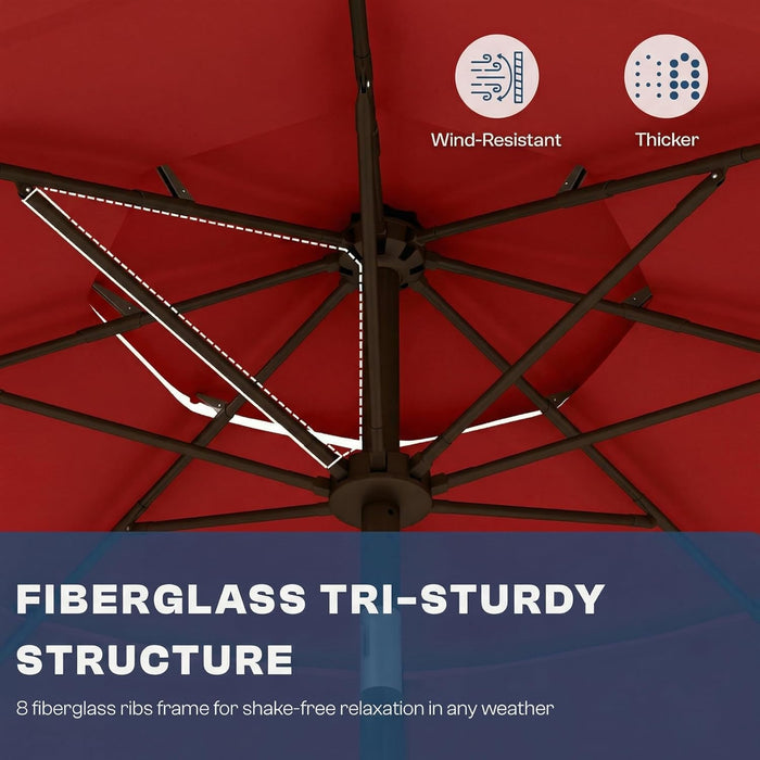 10Ft Patio Umbrella, 3 Tier Outdoor Market Table Umbrellas with 8 Fiberglass Ribs and Push Button Tilt, Windproof, Vented Canopy, UV Protection for Deck, Pool, Backyard, Red