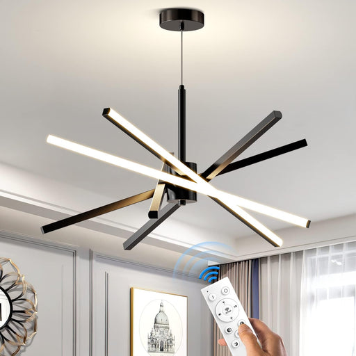 Modern Sputnik Chandelier Ceiling 82W LED Black Pendant Light Embedded Mount Chandeliers Dining Room Light Fixtures over Table Dimmable with Remote Control for Living Room Kitchen Bedroom 31.5 Inches