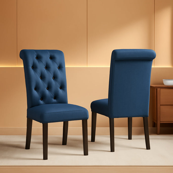 Leviton Solid Wood Tufted Parsons Dining Chairs, Set of 2, Blue