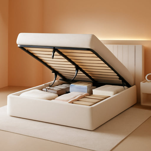 Full Size Lift up Storage Bed Frame, Velvet Upholstered Platform Bed Frame with Wingback Headboard, Hydraulic Storage, No Box Spring Needed, White