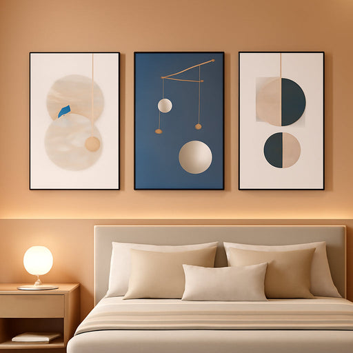 Wall Art 3 Pieces Framed Wall Art Canvas Print Set Minimalist Medieval Geometric Circle Abstract Illustration Modern Wall Art Decor Multicolor Living Room Bedroom Office 16"X 24"X 3 Panels