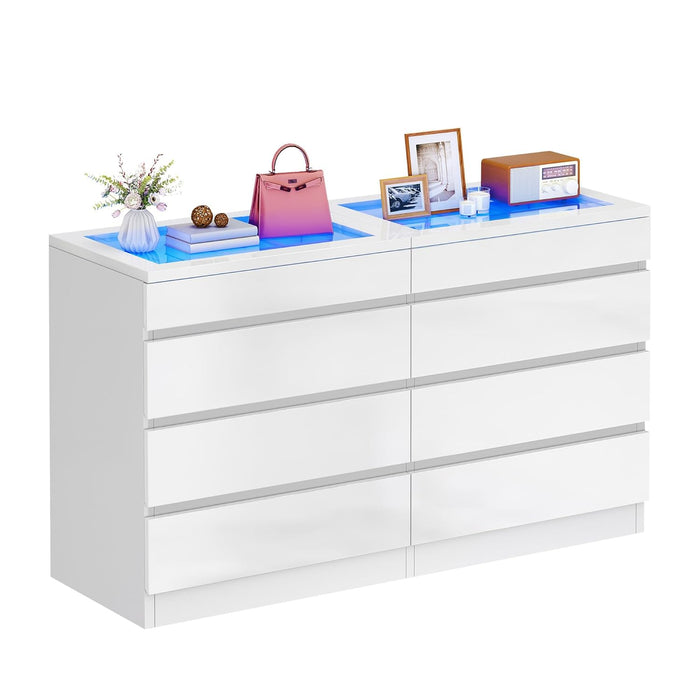 Contemporary White LED Dresser With Tempered Glass