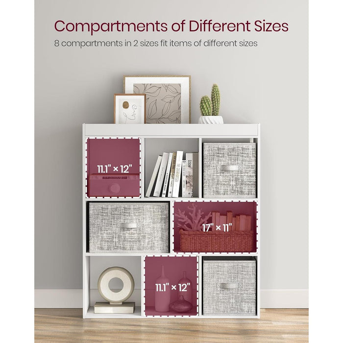 Bookcase, Bookshelf, Freestanding Storage Unit, 8 Open Compartments, Used Horizontally, Vertically, Upside Down, 11 X 35.4 X 39.4 Inches, for Living Room, Study, Office, White ULBC55WT