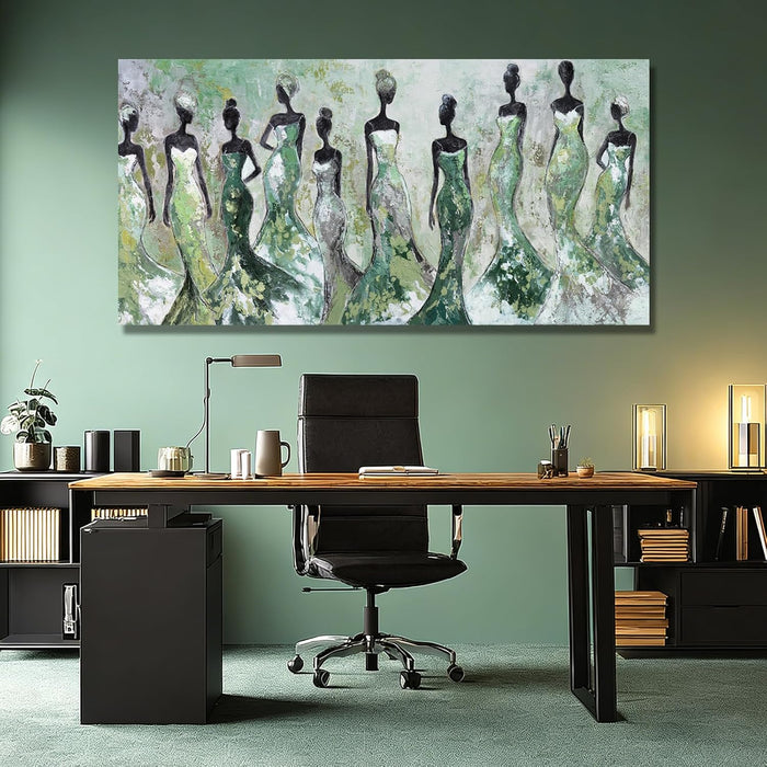 Black Women Canvas Wall Art, Large Wall Decor for Living Room, Green White Women Wall Art Print for Bedroom Office, Modern Canvas Art, 29X58 Inch