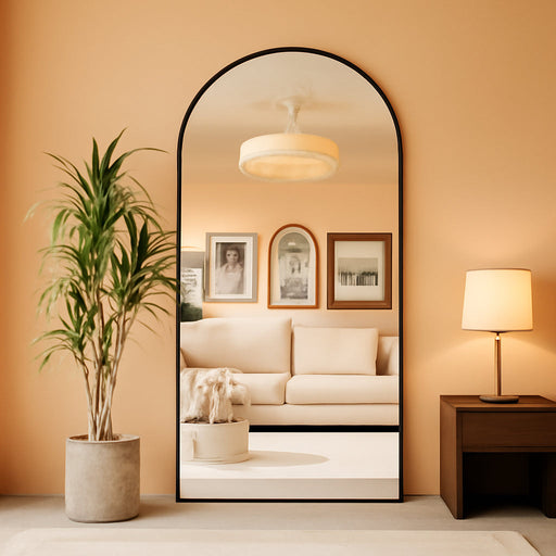 76"X34" Floor Mirror Full Length, Arched Full Length Mirror with Stand, Large Full Body Mirrors for Bedroom Living Room or Cloakroom Black