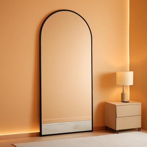 76.4"X37" Arch Full Length Mirror, Large Floor Full Body Tempered Mirror with Aluminum Alloy Frame for Living Room, Bedroom, Gym, Stand or Leaning Wall-Mounted, Black