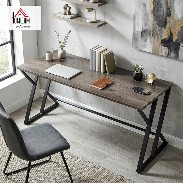 55 Inch Computer Desk, Industrial Writing Desk with Z-Shaped Metal Leg, Study Table for Home Office, Bedroom, Small Spaces, Distressed Gray