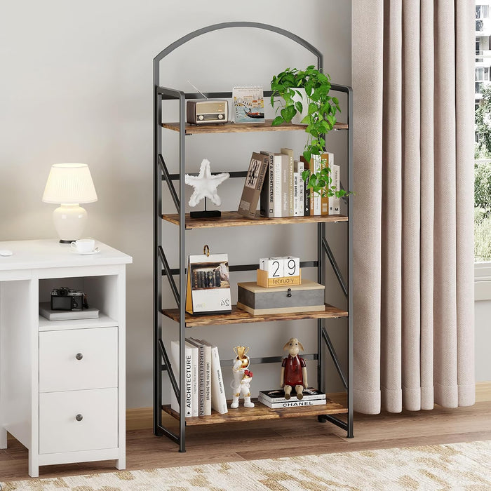 Arched Bookshelf 4 Tier Shelf Storage Organizer Bookcase,No Assembly Folding Book Shelf for Living Room,Bedroom Home Office Rack Bookhelves