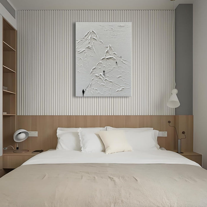 Hand-Painted White Texture Abstract Art Snow Mountain Landscape Painting Modern Minimalist Home Office Wall Decoration 40X28 Inches