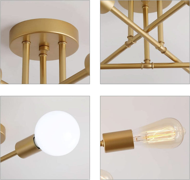 StellarGlow 6-Light Gold Sputnik Semi Flush Mount Chandelier StellarGlow 6-Light Gold Sputnik Semi Flush Mount Chandelier
