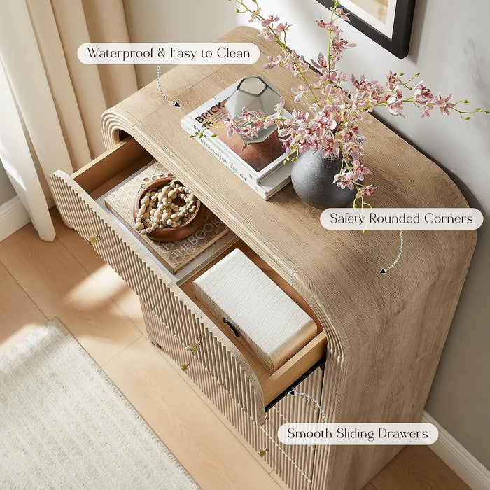 48" Tall Fluted 5 Drawers Dresser for Bedroom with Rounded Curved