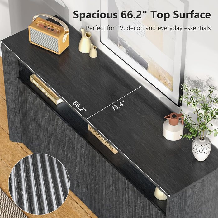 TV Stand for Tvs up to 85 Inch, Wood Entertainment Center with Open & Adjustable Storage, Mid Century Modern TV Media Console with LED Lights for Living Room, Bedroom, Dark Grey