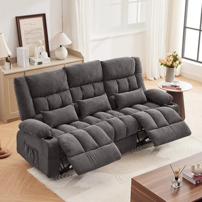 Reclining Sofa with Cup Holders for Living Room 3 Seat Manual Sofa Recliner with Side Pocket