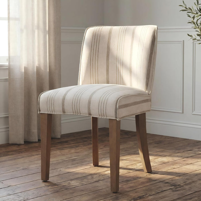 Upholstered Parsons Chair Set of 2, Linen Fabric Khaki Striped Dining Chairs with Walnut Wood Leg Cushioned Back Modern Rustic Side Chairs for Living Room/Kitchen/Dining/Restaurant