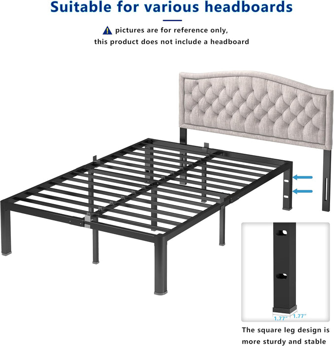 14 Inch Queen Platform Bed Frame - 3500 Lbs Heavy Duty Metal Mattress Foundation with Safe Rounded Corners & Recessed Legs, Non-Slip Mattress Retainers, Noise Free, No Box Spring Needed
