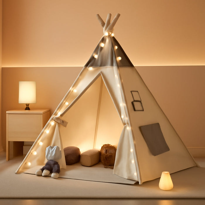 Teepee Tent for Kids with Light & Mat, Toddler Tents Indoor Play Tent Playhouse, Toddler Tipi Cotton, Tee Pee Tents for Kids Indoor, Boys & Girls Teepee,Children Room Playhouse
