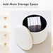 round Ottoman with Storage Set of 2, Vanity Stool with Tray Storage for Bedroom, Small Teddy Velvet Foot Rest Stool Ottoman for Living Room, Dorm (White)