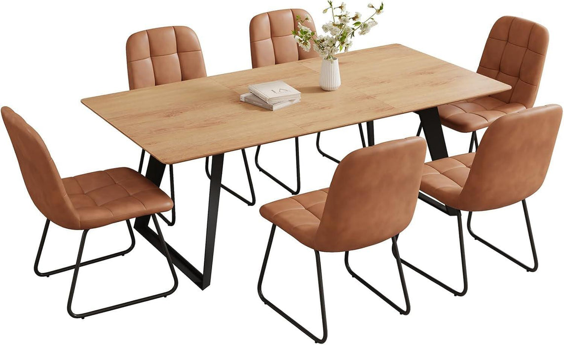 Expandable Dining Table Set for 6, 51"-67" Extendable Rectangular Wooden Table with 6 Chairs, Modern Space-Saving Kitchen & Dining Room Furniture for Apartment
