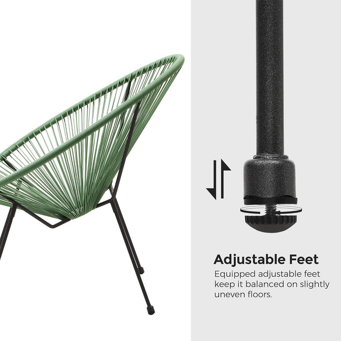 3-Piece Outdoor Seating Acapulco Chair, Modern Patio Furniture Set, Glass Top Table and 2 Chairs, Indoor and Outdoor Conversation Bistro Set, Light Green UGGF011C01