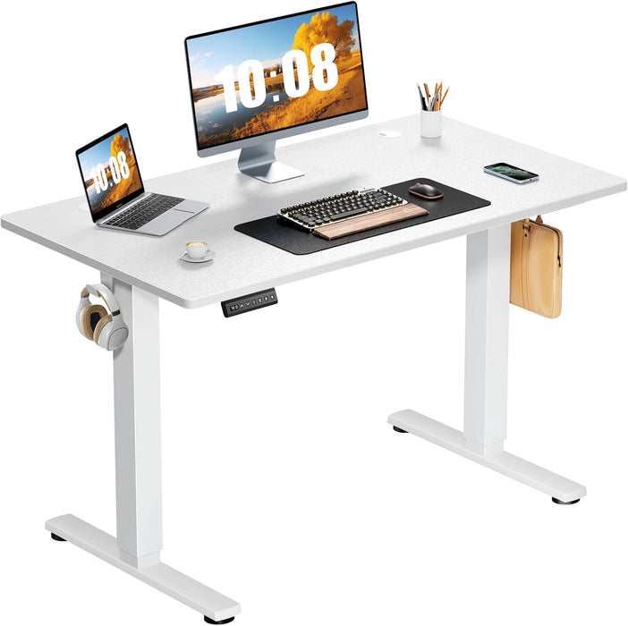 Electric Standing Desk Adjustable Height, 40X24 Inch Sit Stand up Home Office Desks Computer Workstation PC Work Table with 3 Memory Preset Splice Wood Board Metal Frame, White