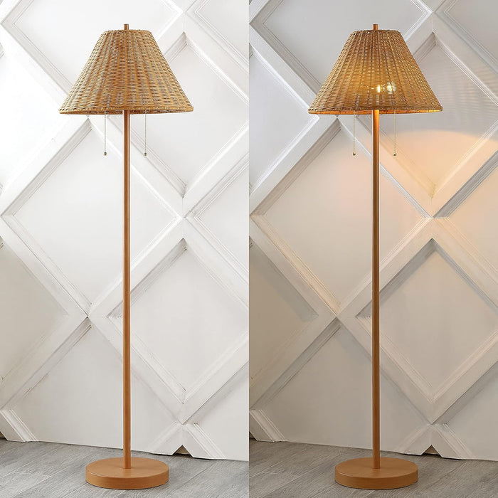 61-Inch-Tall RichBrown Floor Lamp With Rattan Shade