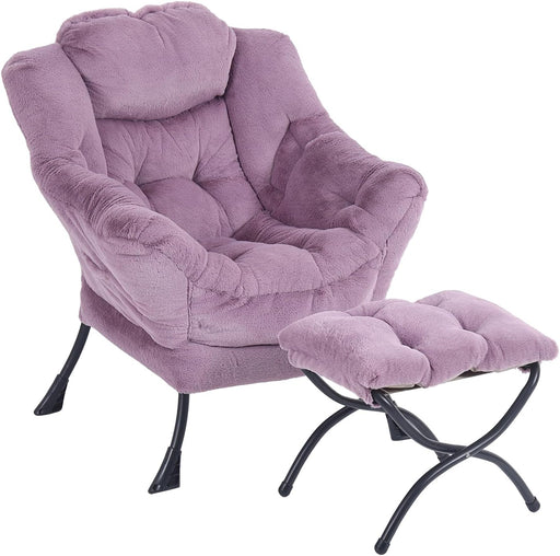 Luxurious Purple Plush Chair With Ottoman Oversized