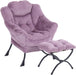 Luxurious Purple Plush Chair With Ottoman Oversized