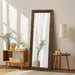 58X22In Full Length Mirror, 3-Tier Stepped Solid Wood Frame, Brown