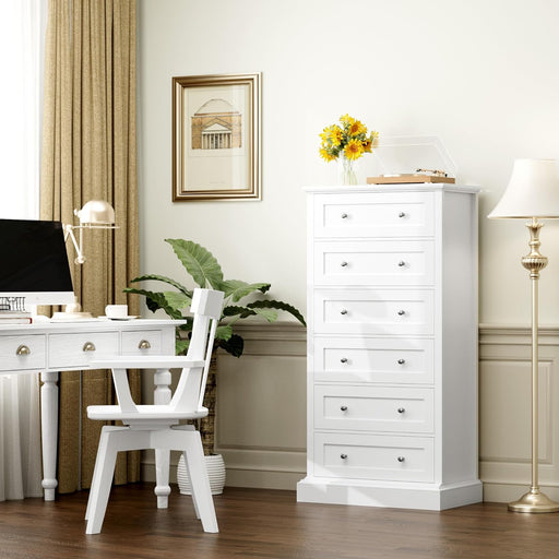 White 6-Drawer Dresser with Metal Handles