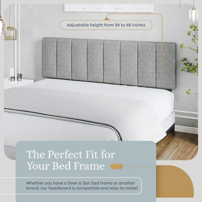 Vertical Channel-Tufted Mid-Rise Upholstered Headboard, Wall or Bed Frame Mount - King or California King (Gray)