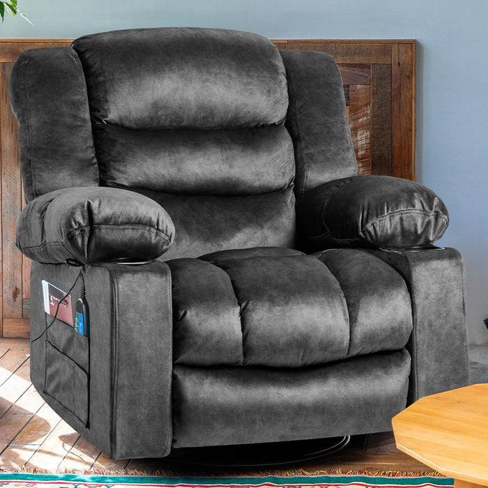 Grey Swivel Recliner with Massage & Heat