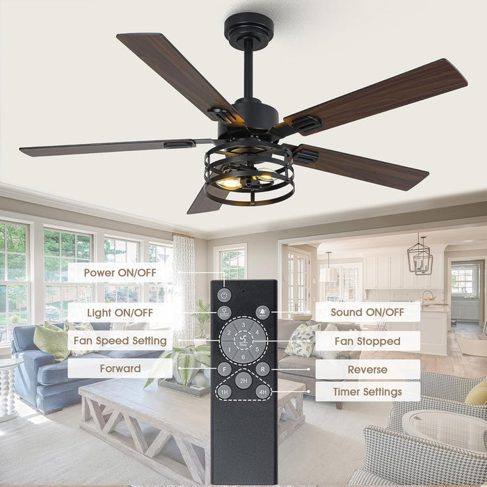 52" Farmhouse Ceiling Fans with Lights and Remote, Outdoor Ceiling Fan Dual Finish 5 Blades 6-Speed Quiet and Reversible DC Motor, Ceiling Fan with Light for Bedroom Living Room and Patio