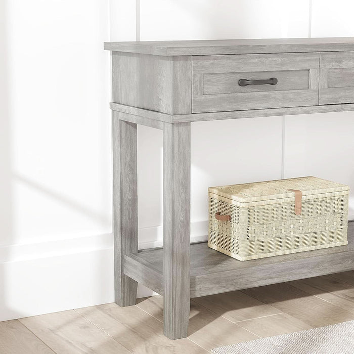 Grey Console Table with 3 Drawers & Open Storage Shelf – 2-Tier Entryway Sofa Table – Suits Living Room, Hallway, Foyer, or behind Couch – Color: Grey