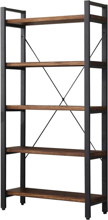 Five Tier Antique Industrial Etagere Bookshelf Brownstone