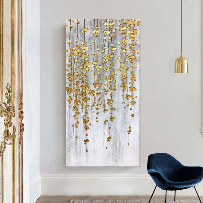 Paintings, 30X60 Inch Painting Oil Hand Painting Silver-Gold Flowers Paintings 3D Hand-Painted on Canvas Abstract Artwork Art Wood inside Framed Hanging Wall Decoration Abstract Painting