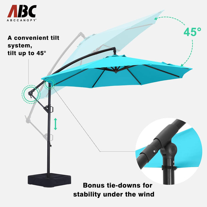 10FT Cantilever Umbrella with Base and Weights Bag, Turquoise