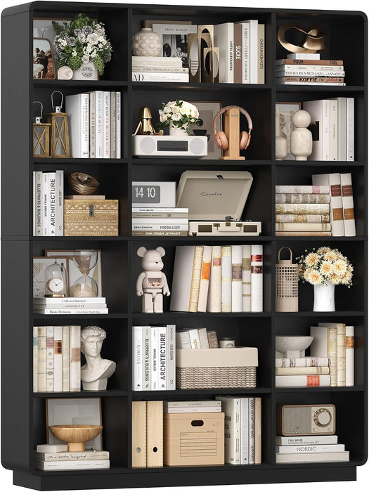 72" Triple Wide Bookshelf, 6-Tier Tall Bookcase, Black Book Shelf