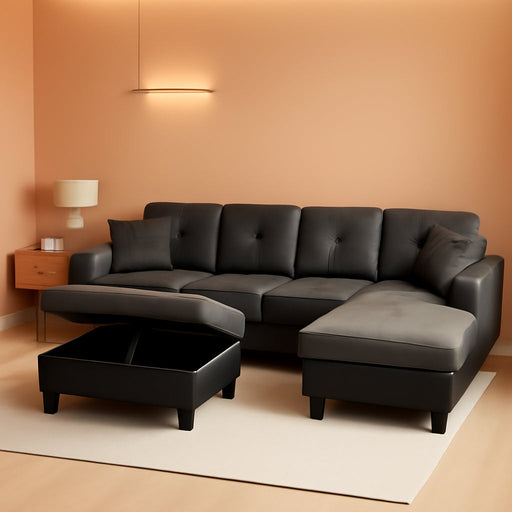 Taupe Sectional Couch for Living Room Set, 105 Inch Sectional Sofa L Shaped Couch with Storage Ottoman/Microfiber Fabric/Facing Right Chaise