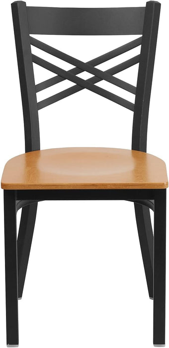 2 Pack HERCULES Series Black ''X'' Back Metal Restaurant Chair - Natural Wood Seat