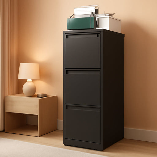 3 Drawer File Cabinet with Lock, Vertical Filing Cabinets for Home Office, Metal Storage Cabinets, Heavy Duty File Cabinet for Letter/Legal/A4/F4 Size Amsseble Required, Black
