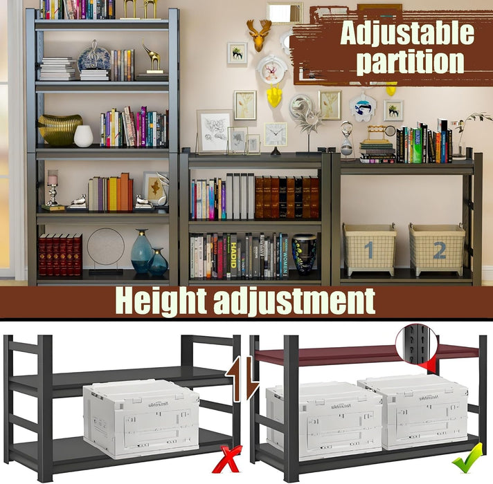 5-Tier Metal Bookshelf, Adjustable Industrial Bookcase, 72" Tall Storage Shelf for Books, Cds, Movies – Free Standing, for Office, Living Room, Bedroom