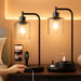 Industrial Table Lamps for Bedrooms Set of 2 - Fully Dimmable Bedside Lamps with USB a and C Ports and Outlet, Black Nightstand Lamps with Glass Shade for Living Room, Desk Lamps for Office Reading