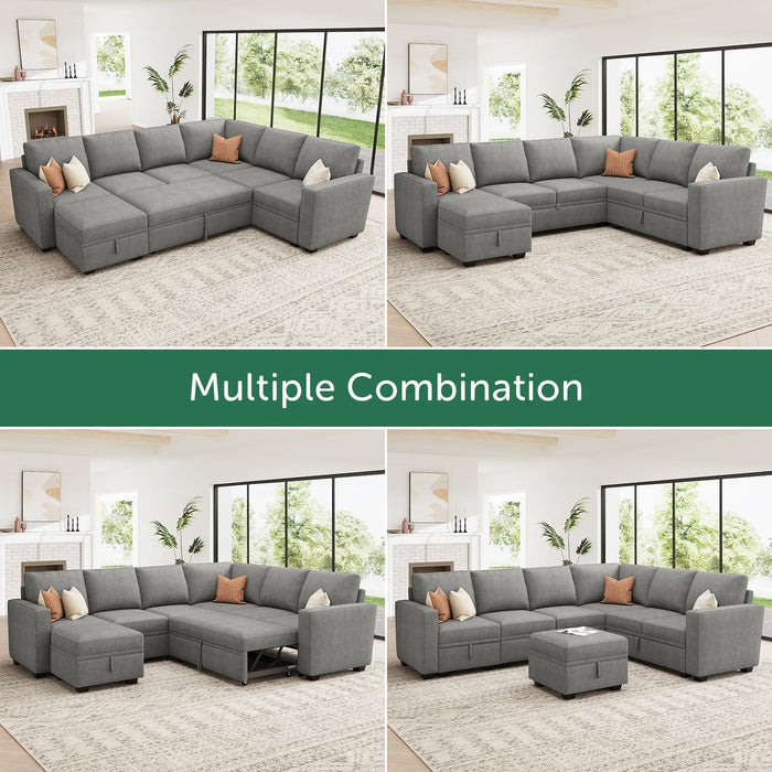 Modular Sectional Sleeper Sofa U-Shaped, Warm Grey