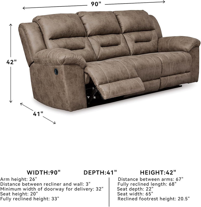 Stoneland Reclining Sofa, Dual-Sided Manual Recliner Couch with Faux Leather Upholstery, Wall Hugger Comfort for Living Room Seating, 90 Inches Wide, Brown