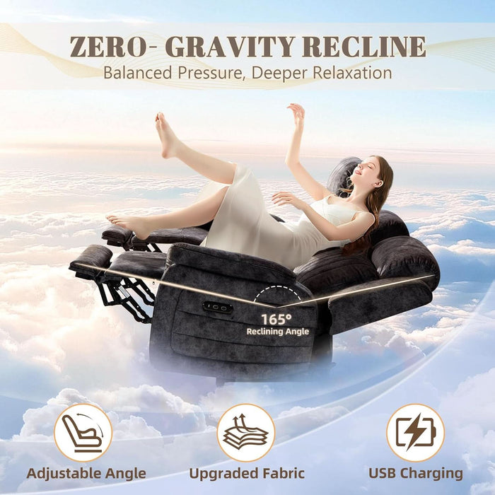 Zero Gravity Power Recliner Sofa Couch – Electric Reclining Sofa with Drop down Table & Wireless Charging, 3 Seater Dual Reclining Couch with Adjustable Headrests for Living Room (Velvet, Grey)