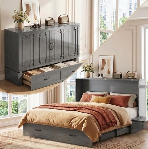 Queen Murphy Cabinet Bed With HiddenStorage Drawer