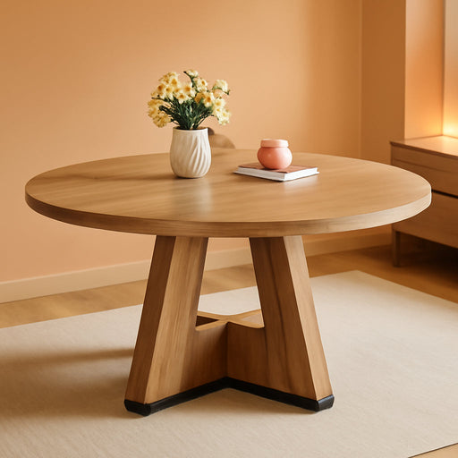 round Dining Table for 4-6 People, 47 Inches Dining Room Table with Wooden Pedestal Base, Modern Dinner Table, Circle Kitchen Table for Dining Room, Kitchen, Living Room(Table Only)