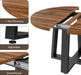 Extendable round Dining Table Wood Circle to Oval Kitchen Table for 4 to 6 People with Black Cross Metal Legs Modern Rustic Walnut Dinner Table Space Saving Furniture