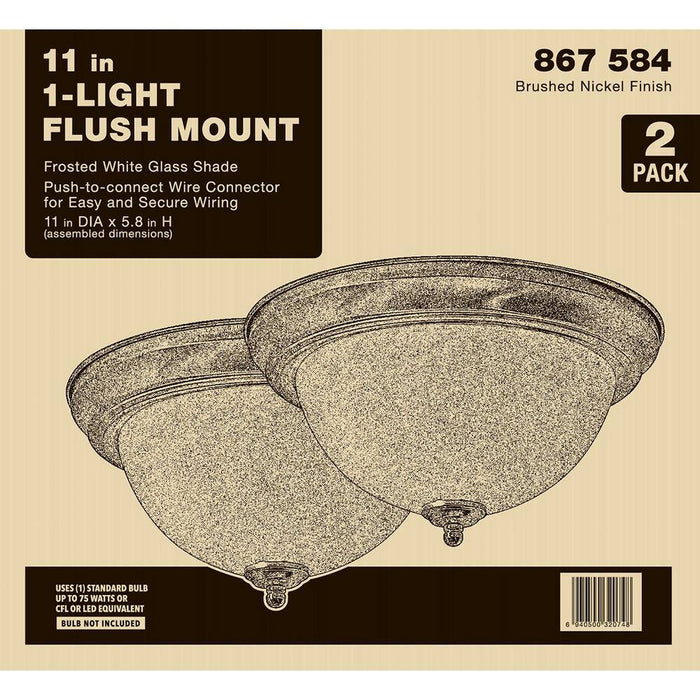 11 In. 1-Light Brushed Nickel Flush Mount (2-Pack)